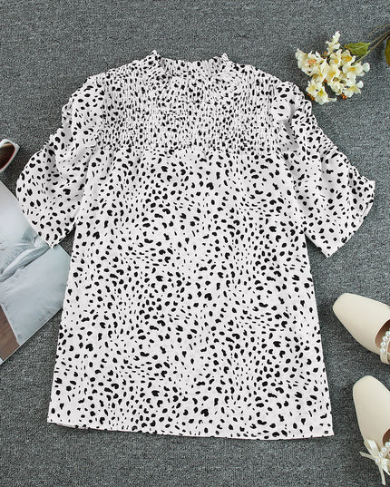 Printed Smocked Mock Neck Blouse