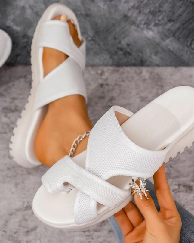 Cutout Mesh Solid Color Sandals 