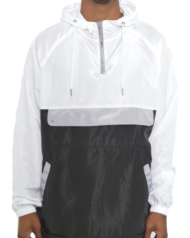 WEIV Men's Full Size Color Block Anorak Jacket Pullover Windbreaker Plus Size White Black