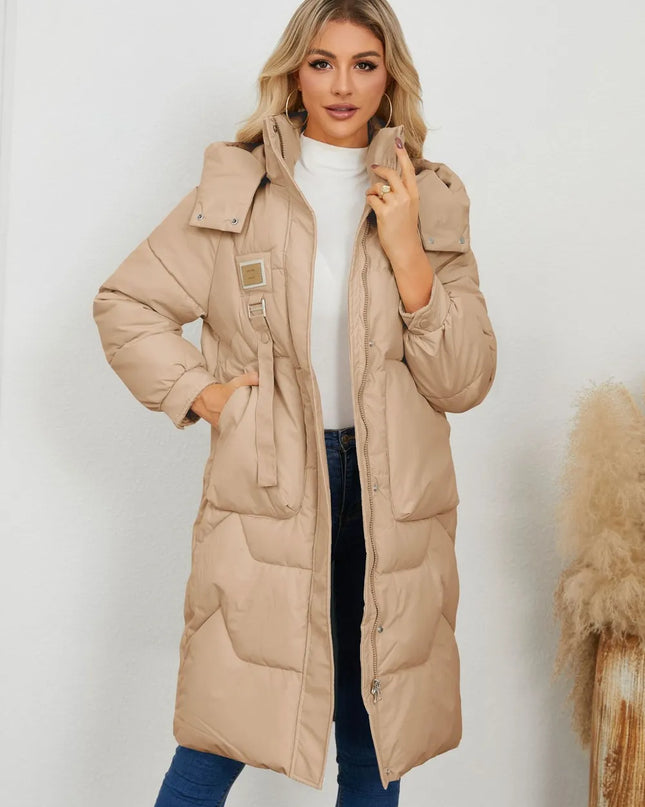 Long Sleeve Longline Hooded Winter Coat Camel