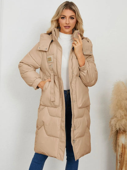 Long Sleeve Longline Hooded Winter Coat Camel