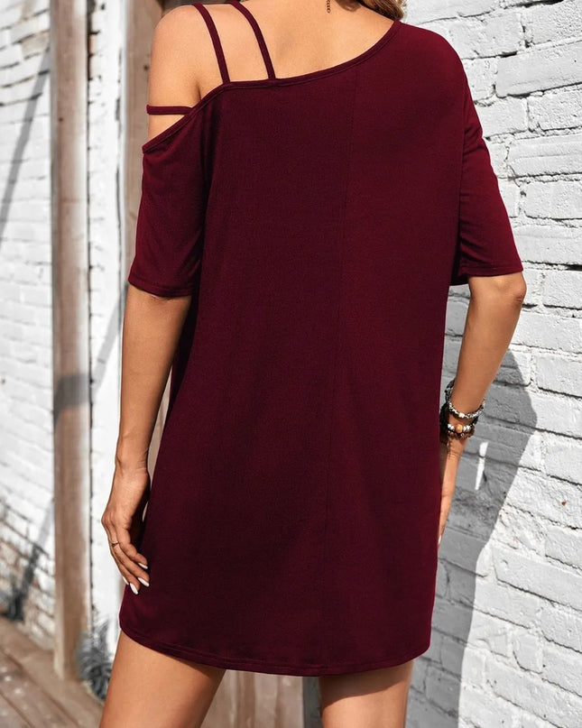 Asymmetrical Neck Half Sleeve Mini Dress