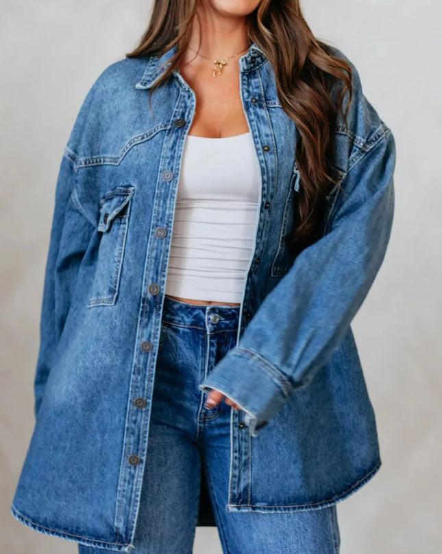 Snap Down Dropped Shoulder Denim Jacket