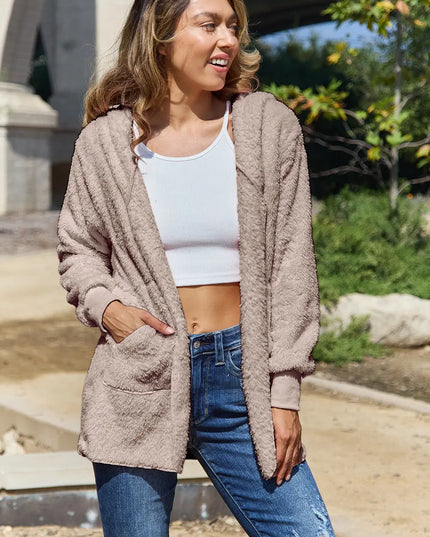 Full Size Teddy Hooded Jacket with Pockets