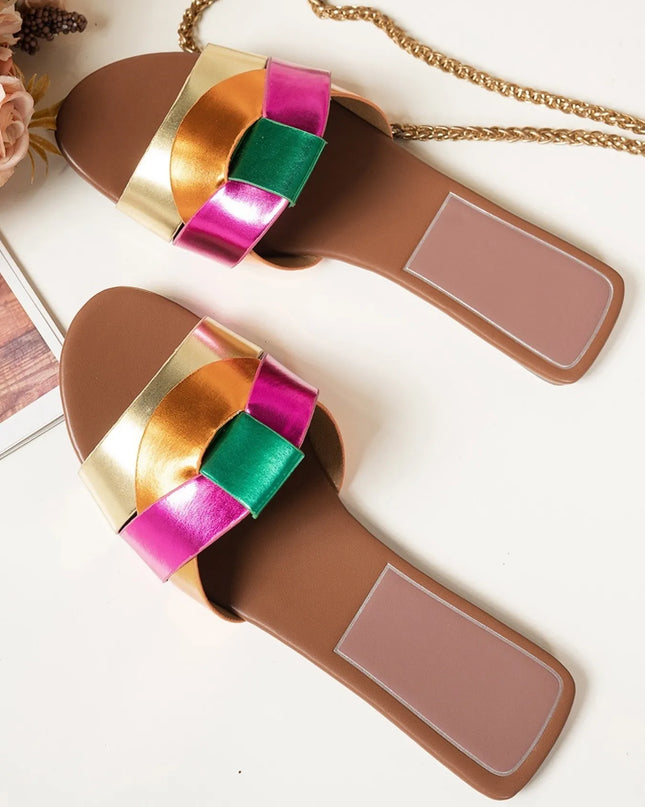 Open Toe Woven Leather Flats Sandals 