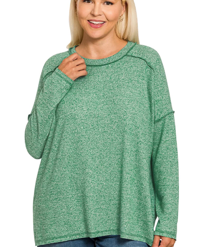 Zenana Full Size Melange Hacci Exposed Seam Hi-low Tee Plus Size