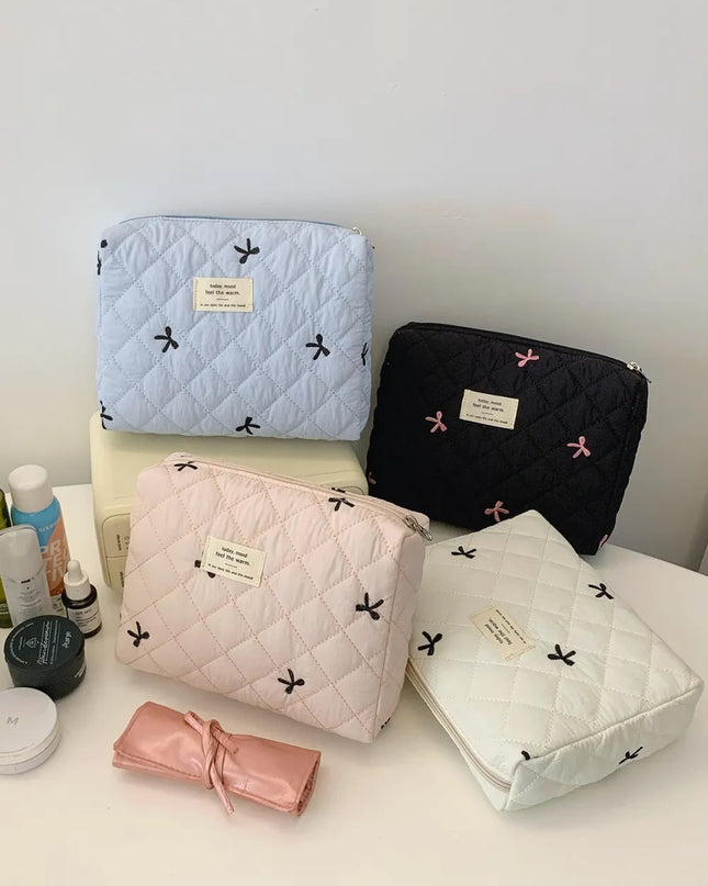 Bow Embroidered Quilted Storage Bag