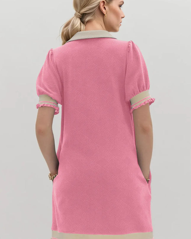 Oh Frill Contrast Trim Johnny Collar Short Sleeve Mini Dress