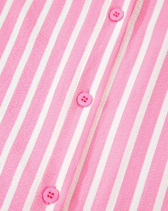 Stripe Buttoned Front Long Sleeve Top and Pants 2 Piece Sleepwear