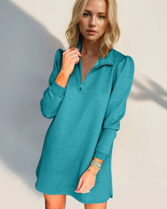 Double Take Textured Quarter Zip Long Sleeve Dress