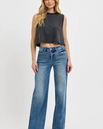 RISEN Full Size Tummy Control High Rise Wide Adjustable Waist Band Jeans Plus Size