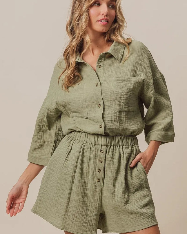 BiBi Crinkle Gauze Shirt and Short Set