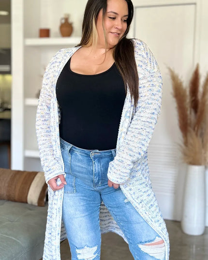 Double Take Full Size Open Front Longline Cardigan 