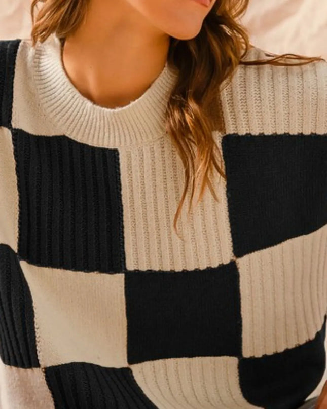 SO ME Check Plaid Casual Sweater Top