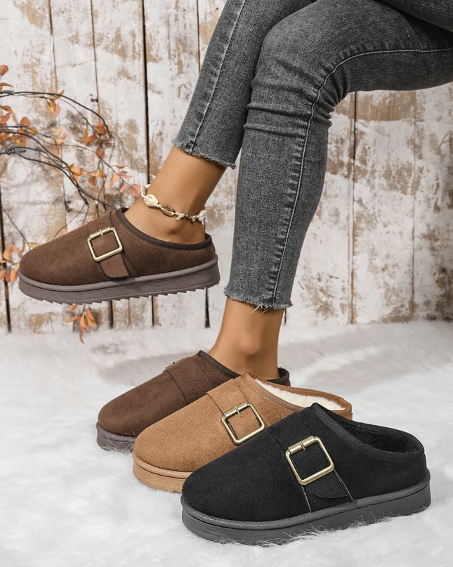 Cozy Buckle Suede Winter Slippers