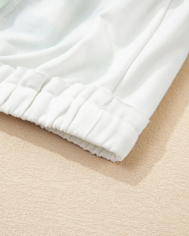 Stripe Colorblock Collared V Neck Cropped Top