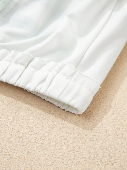 Stripe Colorblock Collared V Neck Cropped Top