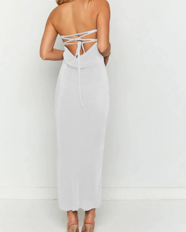 Lace-Up Back Tube Maxi Dress 