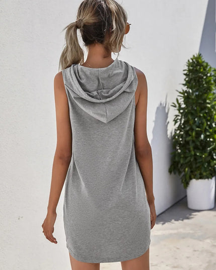 Drawstring Sleeveless Hooded Mini Dress