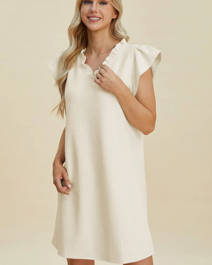 Double Take Full Size Ruffled V-Neck Cap Sleeve Dress Cream