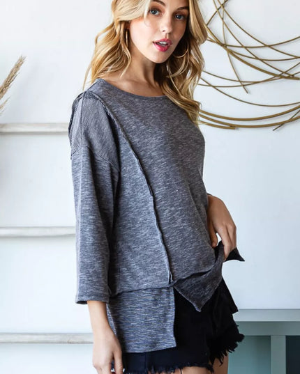 Reborn J Boat Neck Exposed Seam Slit Top