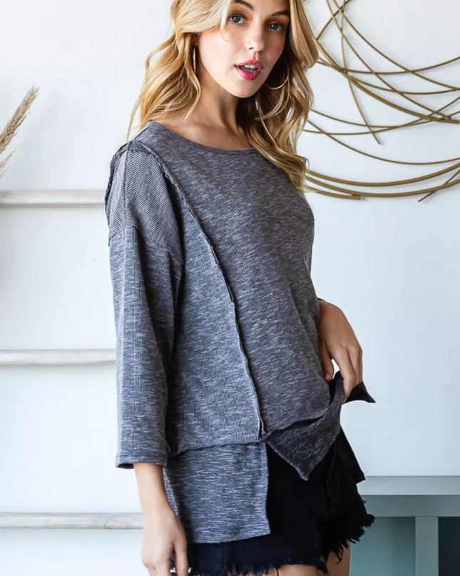 Reborn J Boat Neck Exposed Seam Slit Top