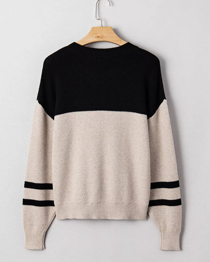 Color Block Knit Striped Sleeve Detail Casual Sweater