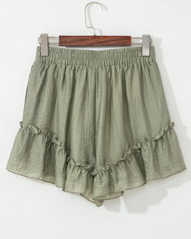 Textured Tie Waist Ruffle Hem Shorts