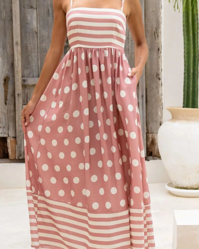 Polka Dot Square Neck Cami Dress Dusty Pink