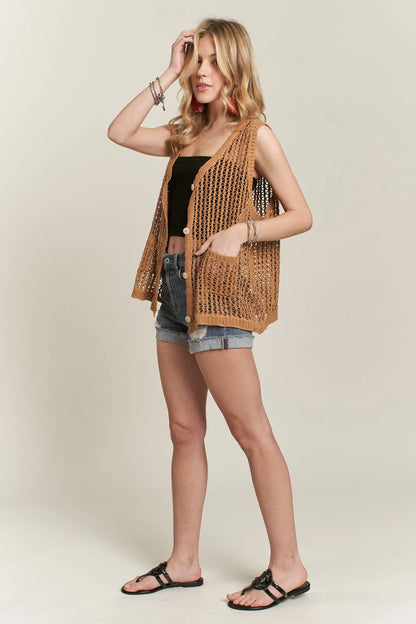 ADORA Button Down Crochet Vest Top