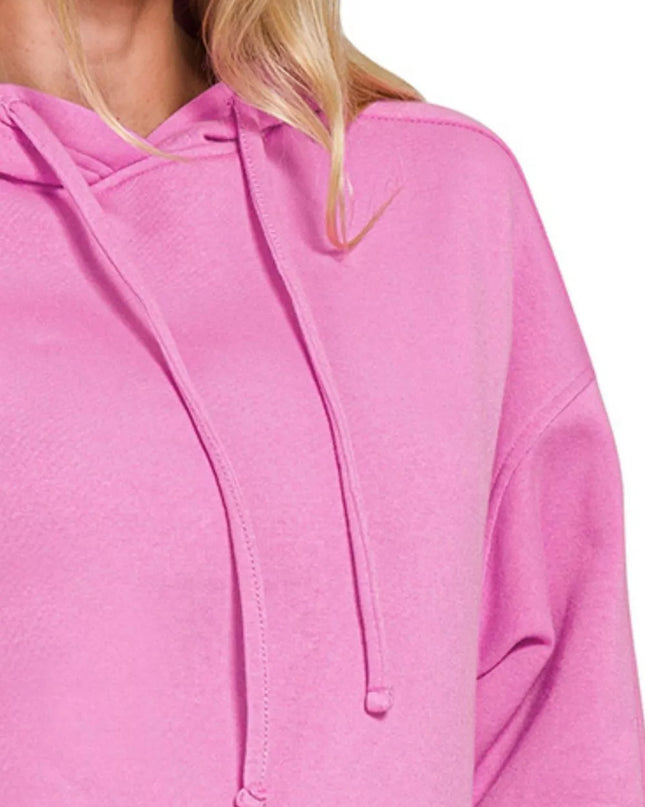 Zenana Drawstring Relaxed Fit Fleece Hoodie