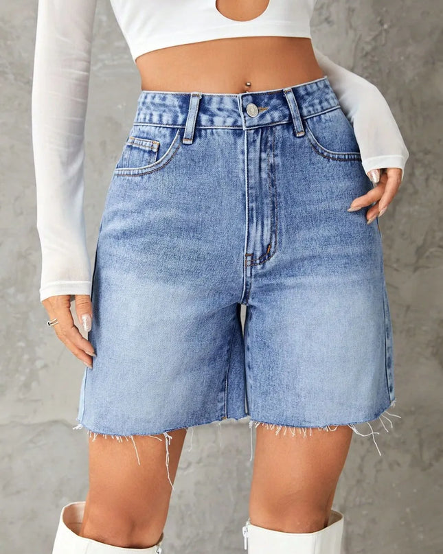 Frayed Hem Denim Shorts 