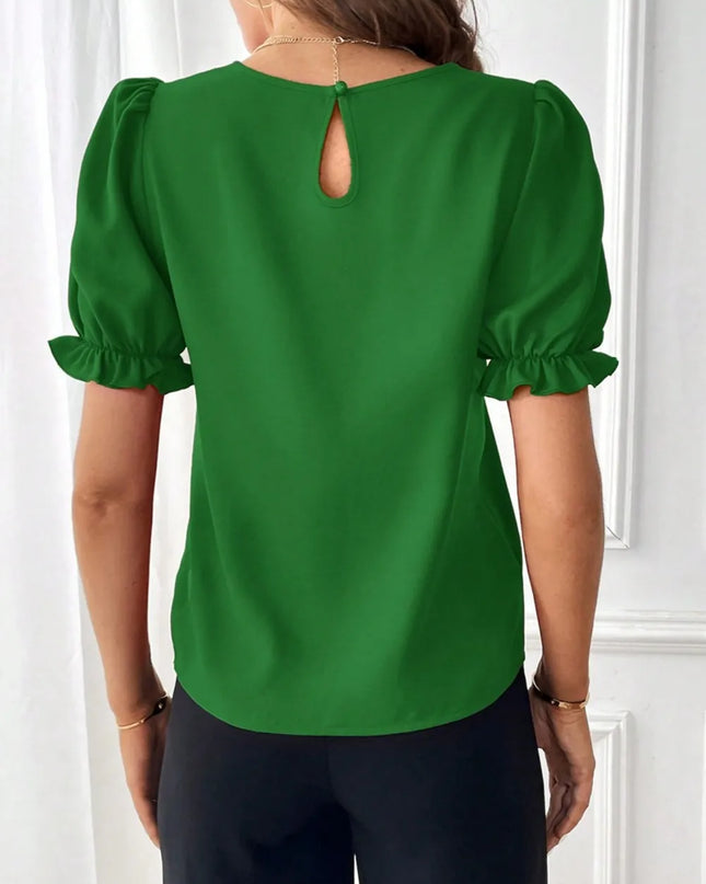 Round Neck Flounce Sleeve Blouse 