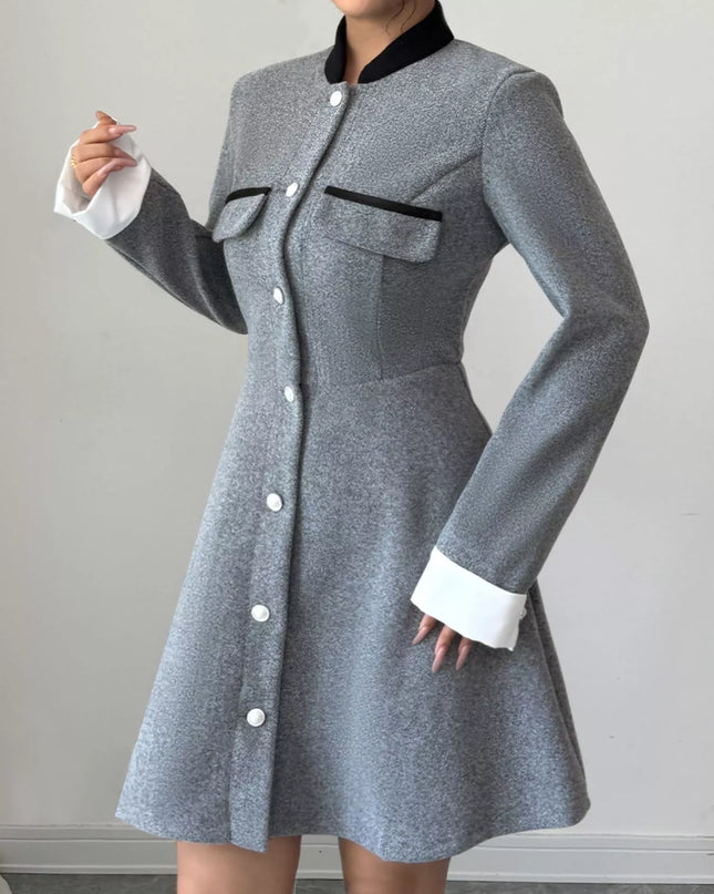 A-Line Long Sleeve Button-Down Dress
