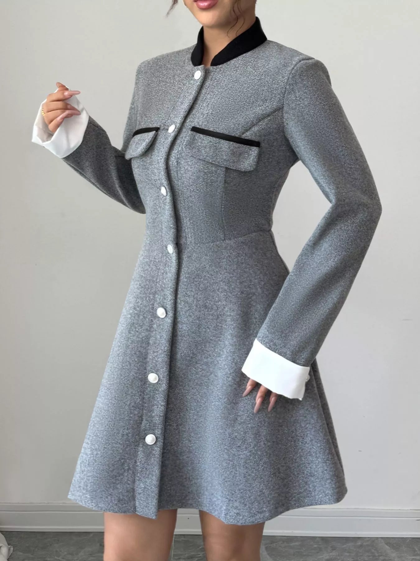 A-Line Long Sleeve Button-Down Dress