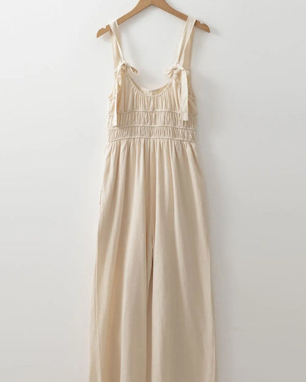 Ruched Sleeveless Wide Leg Jumpsuit