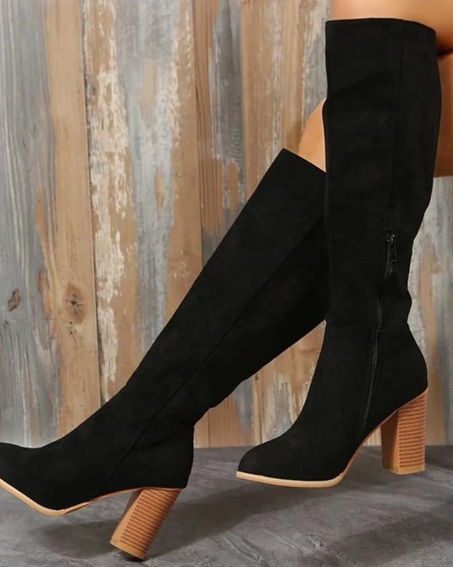 Point Toe Block Heels Boots