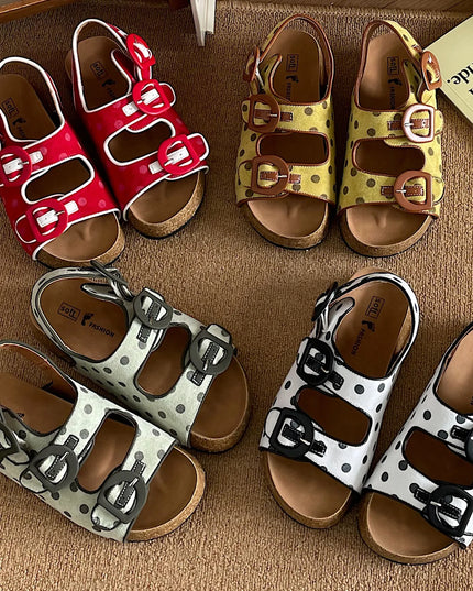 Polka Dot Double Buckle Platform Sandals