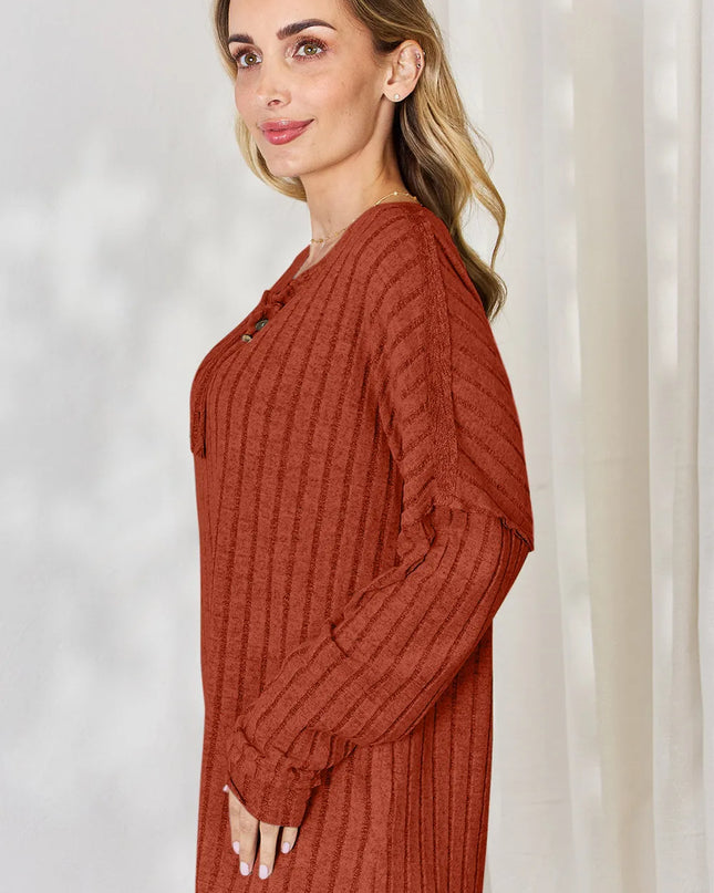 Basic Bae Full Size Ribbed Half Button Long Sleeve T-Shirt