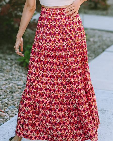 Printed Tiered Maxi Skirt