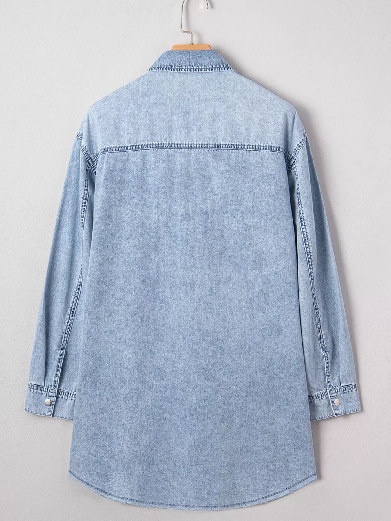 Chest Pocket Raw Hem Denim Loose Shirt Dress