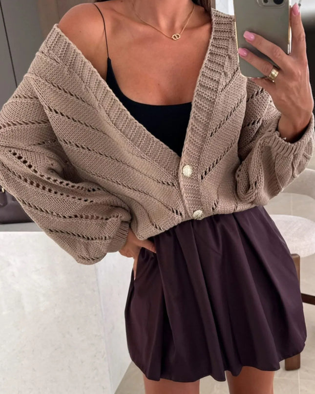 Openwork Long Sleeve Cardigan Khaki