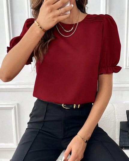 Round Neck Flounce Sleeve Blouse 