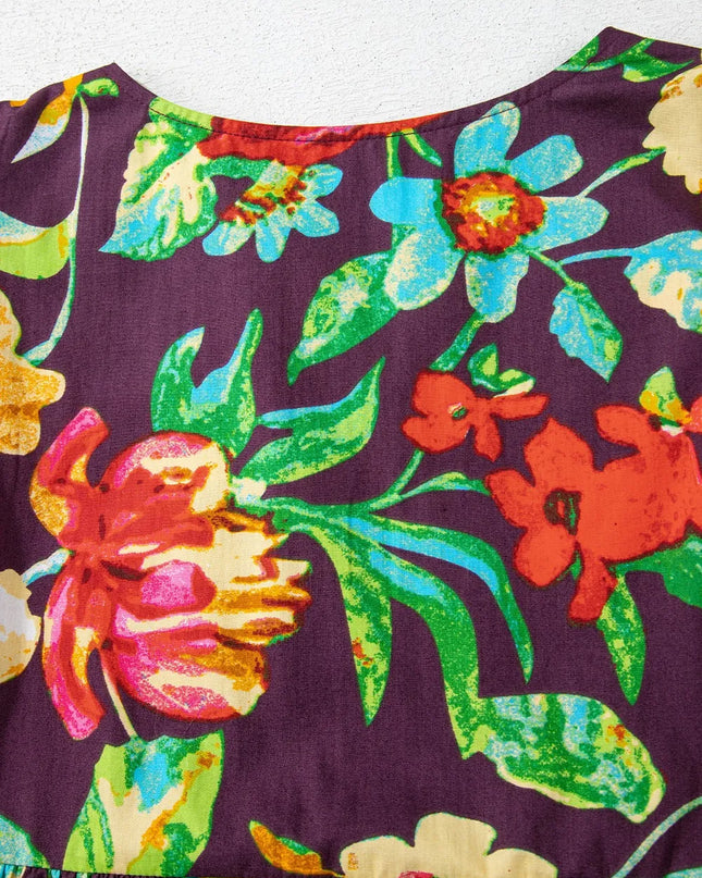 Flower Embroidered Trim Half Sleeve Blouse