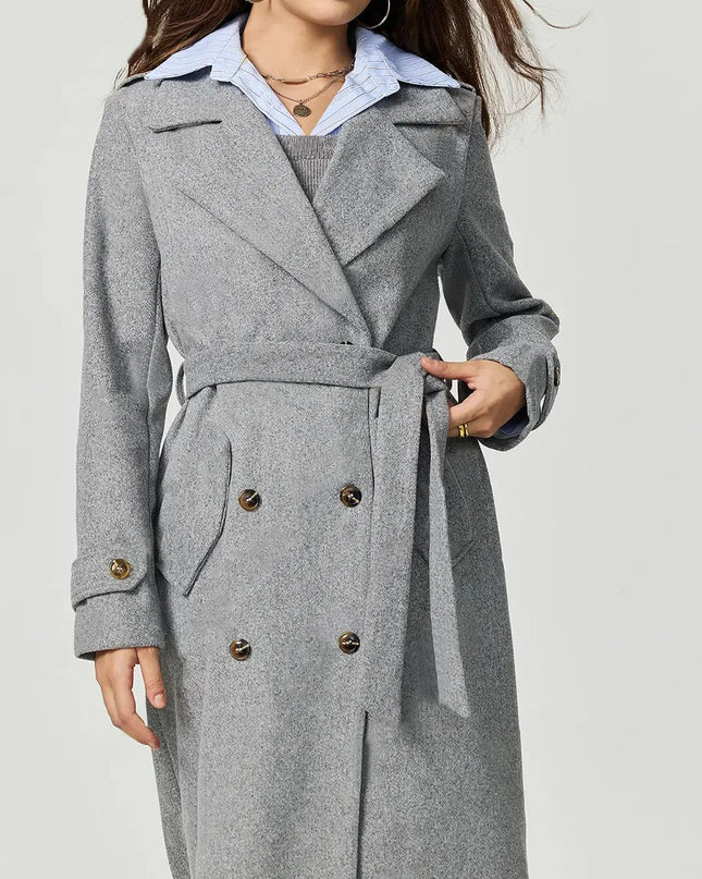 Collared Neck Long Sleeve Longline Coat