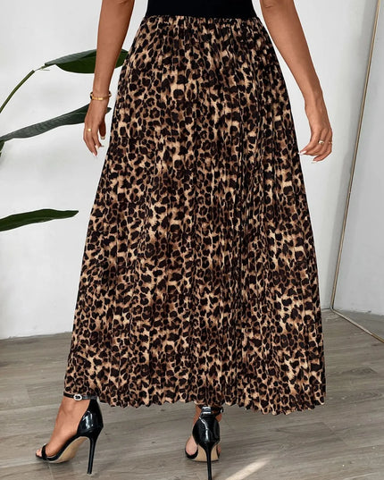 Perfee Pleated Leopard Maxi Skirt 