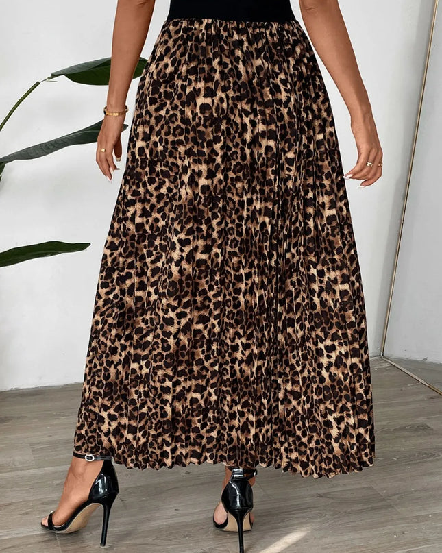 Perfee Pleated Leopard Maxi Skirt 