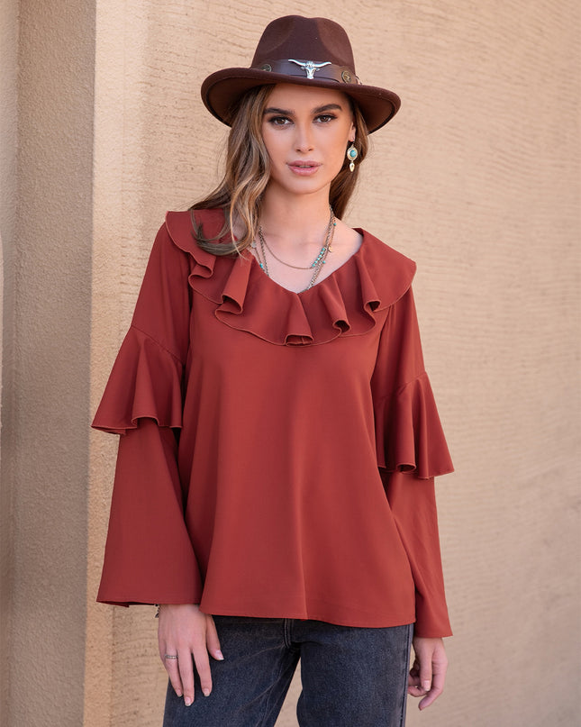 Statement Collar Long Sleeve Blouse
