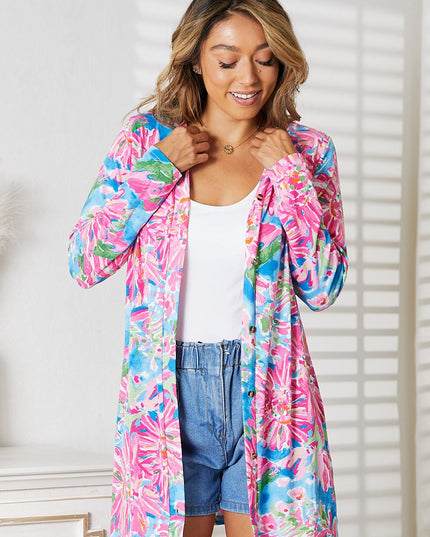 Double Take Floral Open Front Long Sleeve Cardigan