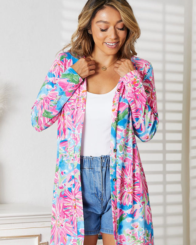 Double Take Floral Open Front Long Sleeve Cardigan